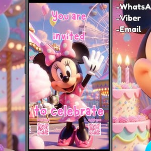 Zaproszenie na urodziny w kolorze różowym inspirowane Minnie (do pobrania w wersji cyfrowej)