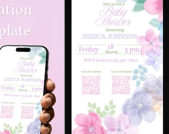 Floral Baby Shower Invitation Template Canva Editable | Digital invite | Mobile evite | Baby Sprinkle