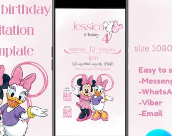Minnie Mouse Birthday Invitation Girl Kids Bday Invite Party Invitation Digital Download