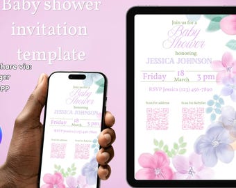 baby in Bloom Baby Shower Invitation Template Canva Editable | Digital invite | Floral baby shower
