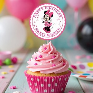 Minnie Mouse Birthday Party Bundle Pink Girl Party Decorations Welcome Sign Cupcake Toppers Gift Tags Printable Set image 3