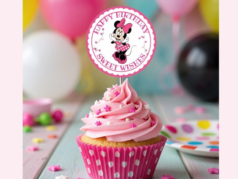 Minnie Mouse Birthday Party Bundle Pink Girl Party Decorations Welcome Sign Cupcake Toppers Gift Tags Printable Set image 3