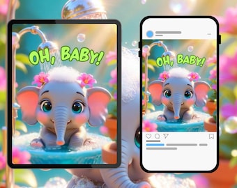 Elephant Girl Baby Shower Video Invitation |  baby sprinkle Evite | Digital Baby Invite | Mobile Invitation Template