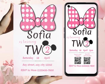 Minnie Mouse Birthday Invitation Template | Editable Canva Kids Party Invite (Digital Download)