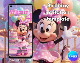 Pink Toddler Birthday invitation template editable in Canva instant access digital download