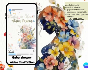 Baby Shower Video Invitation | Editable Floral Wildflower Template (MP4 Download)