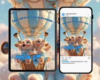 Twin Boys Teddy Bear Baby Shower Video Invitation Editable | Digital Baby Invite | Mobile Invitation Template | We Can Bearly Wait