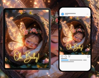 Fairy Girl Baby Shower Video Invitation | Fairy  Evite | Digital Baby Invite | Mobile Invitation Template | Baby Sprinkle | Canva editable