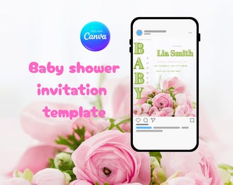 Baby in Bloom Girl Baby shower Invitation Pink | Canva Editable | Digital invite | Custom evite
