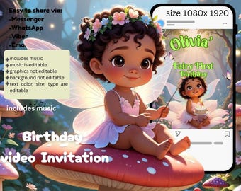 Fairy First  birthday party invitation template | Kids birthday evite | Canva editable | Instant download