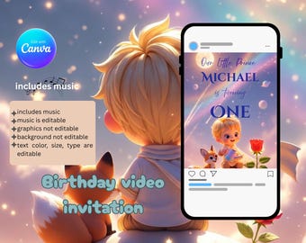 Little Prince Birthday Video Invitation | Whimsical Boy's First Evite (MP4 Download)