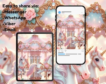Carousel Unicorn Baby Shower Video Invitation | Whimsical Magical Digital Invite (MP4 Download)