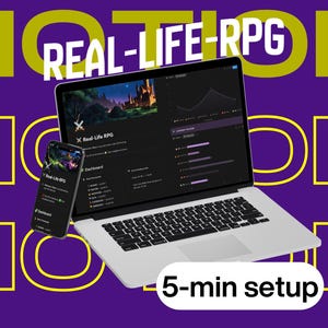 Real Life RPG Notion Template | Gamified Productivity System |XP Tracker Habit Tracker Goal Tracker Productivity Planner| Level Up Your Life