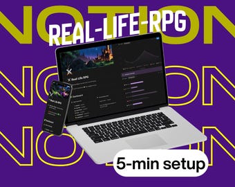 Plantilla de rol de la vida real | Sistema de productividad gamificado | Rastreador de XP | Rastreador de hábitos | Rastreador de objetivos | Planificador de productividad | Mejora tu vida