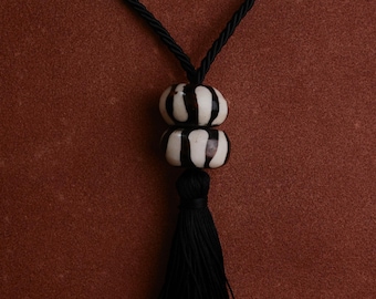 Zebra Bead Tassel Necklace