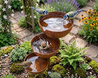Vaschetta per uccelli raccogli-acqua piovana, vaschetta per api in metallo rustico, mangiatoia per farfalle, ciotola per l'acqua da giardino, decorazione rustica per il cortile.