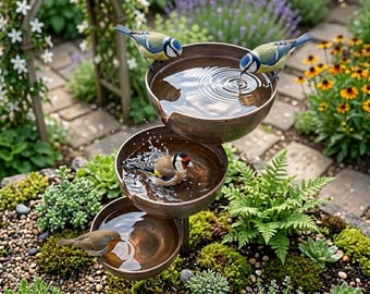Regenfänger Vogeltränkenpfahl, rustikales Metallbienenbad, Schmetterlingswasserfutter, Gartenwasserschüssel im Freien, Bauernhaushofdekor