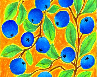 Blueberry Oil Pastel Print 8.5x11