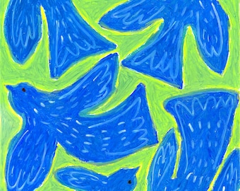 Bluebird Oil Pastel Print 8.5x11