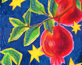 Pomegranate Oil Pastel Print 8.5x11