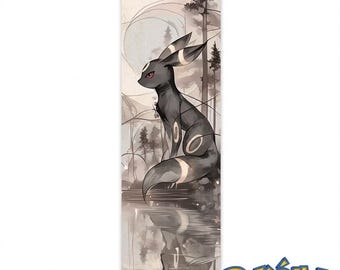 Arazzo da parete con Umbreon e riflesso al chiaro di luna - Arte Pokémon dall'estetica dark - Poster minimalista giapponese con inchiostro - Decorazione per la foresta notturna