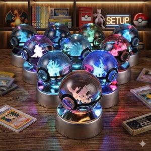 3D Engraved Pokémon Crystal Sphere with LED Light-Up Base