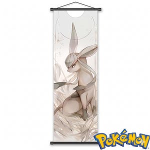 Glaceon Crystal Wall Scroll - Ethereal Ice Pokemon Art - Minimalist Japanese Hanging Poster - Winter Aesthetic Decor