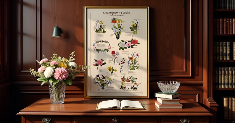 Shakespeare’s Garden Poster – Botanical Flowers from Shakespeare’s Plays, Vintage Literary Wall Art image 2