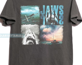 Camiseta vintage con estampado de la película Tiburón, camiseta retro de película de terror de tiburones