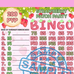Strawberry Patch Party 200 PYP Bingo Board (with and without lines)