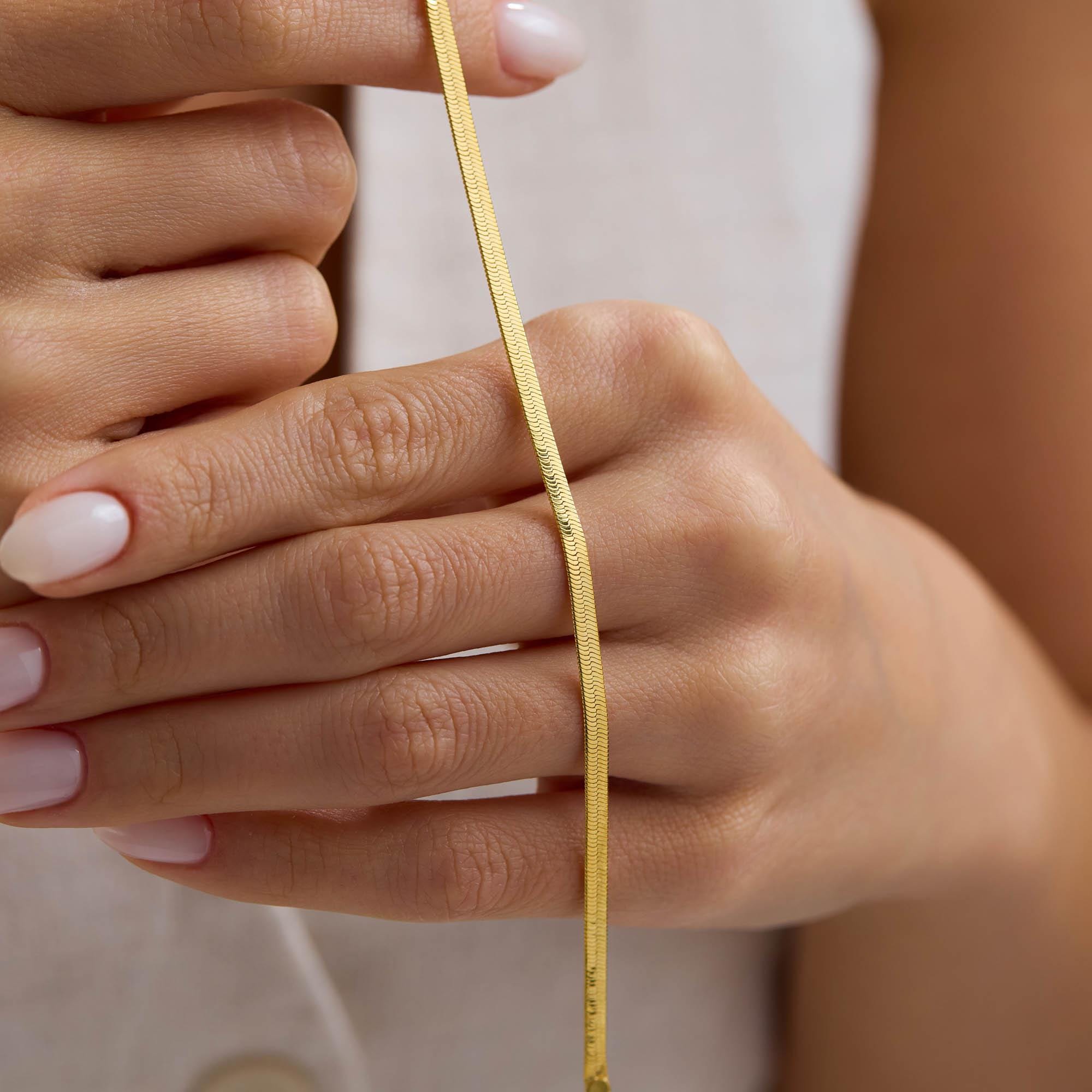 18k Gold Plated Snake Chain Bracelet, Herringbone Chain Bracelet, Dainty Minimalist Jewelry, Everyday Layering Bracelet, Gift for Her