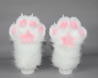 White Fursuit Hand Paws: Star Paw Pads, Custom Color Cosplay Accessories, Cat paw, Dog handpaws