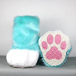 Mint Green Fursuit Feetpaws | Fluffy Furry Feet Paws for Cosplay, Fursona Paw Boots