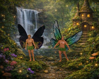 Handmade Fairy garden men fairy miniatures leafy woodland male fairy dragon fly wing boy tiny pixi micro terrarium miniatures assesories