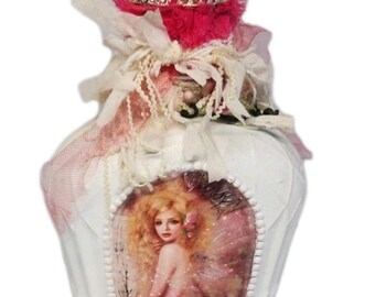 OOAK Decorative Crown Royal Lace Fairy Bottle Hand Made Double Sided Design