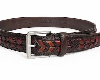 Territory Ahead Woven Leather Belt Mens 38 Brown Western Rustic Braided Chevron