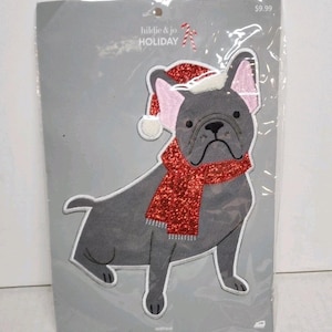 Large 5x7 Gray Santa Bulldog Iron on Patch Simplicity Christmas Applique B13
