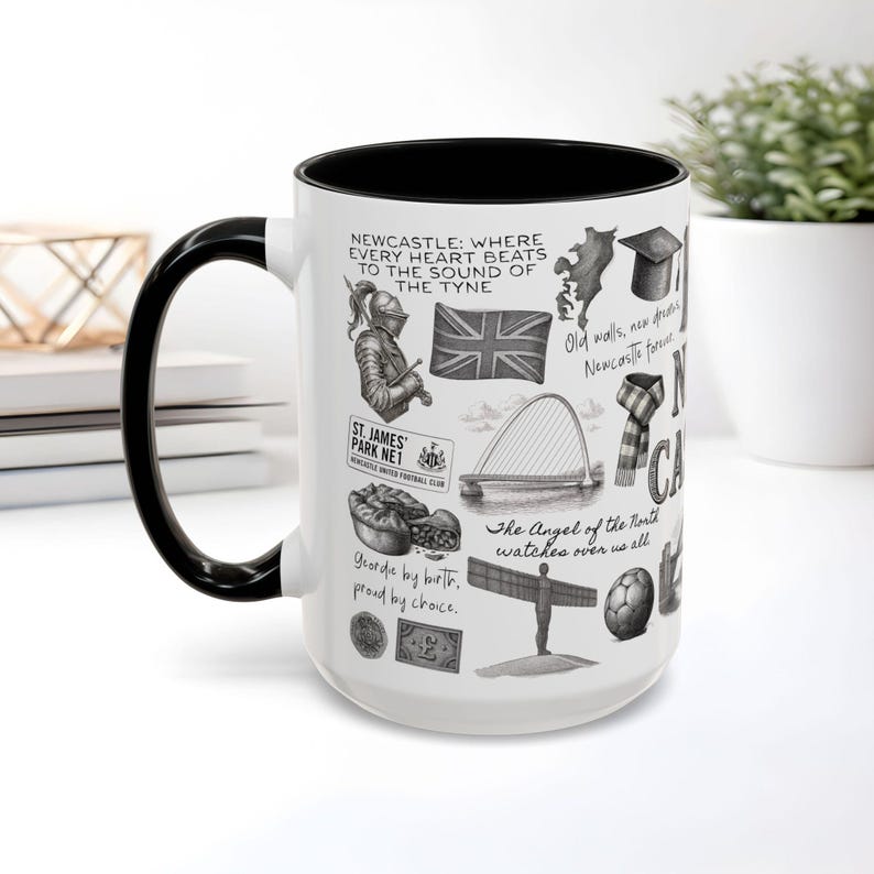 Newcastle Illustrated Landmarks mug, Newcastle coffee cup, Newcastle student coffee cup image 7