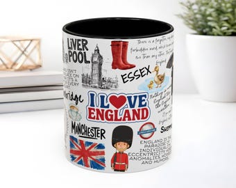 I Love England Collage Mug, England coffee mug, England vacation coffee cup