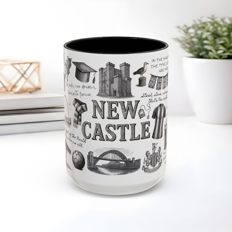 Newcastle Illustrated Landmarks mug, Newcastle coffee cup, Newcastle student coffee cup image 5