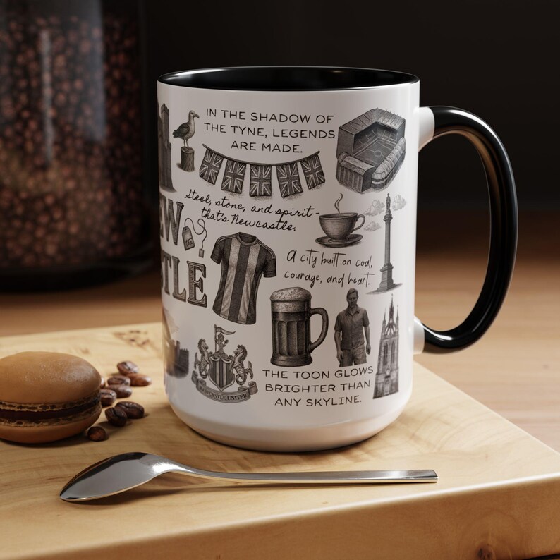 Newcastle Illustrated Landmarks mug, Newcastle coffee cup, Newcastle student coffee cup 15oz
