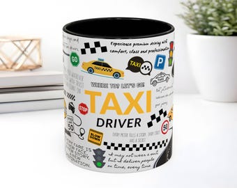 Taxi Driver Illustration Accent Coffee Mug, Taxi Icons cup, Road Signs mug, Driving Quotes coffee mug