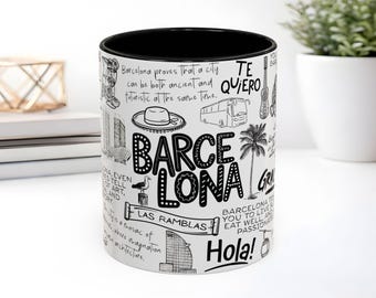 Barcelona Doodle Map Mug, Spain coffee cup, Barcelona vacation coffee mug