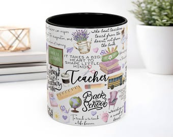 Teacher Collage Accent Coffee Mug, Back to School Teach Love Inspire, Teacher gift