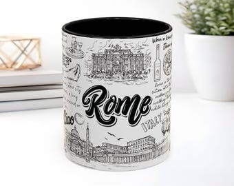 Rome Sketch Collage Mug , Rome vacation coffee mug, Italy coffee cup