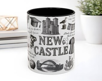 Newcastle Illustrated Landmarks mug, Newcastle coffee cup, Newcastle student coffee cup