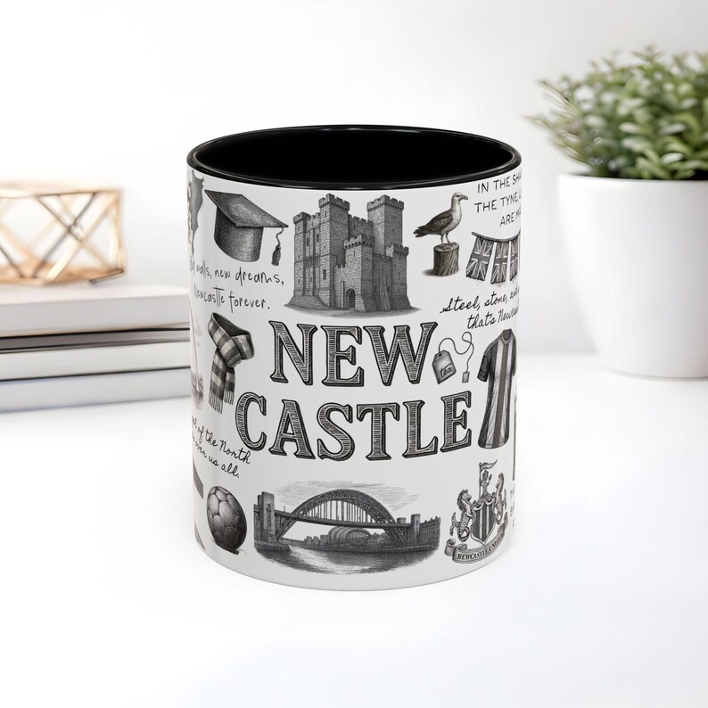 Newcastle Illustrated Landmarks mug, Newcastle coffee cup, Newcastle student coffee cup image 1