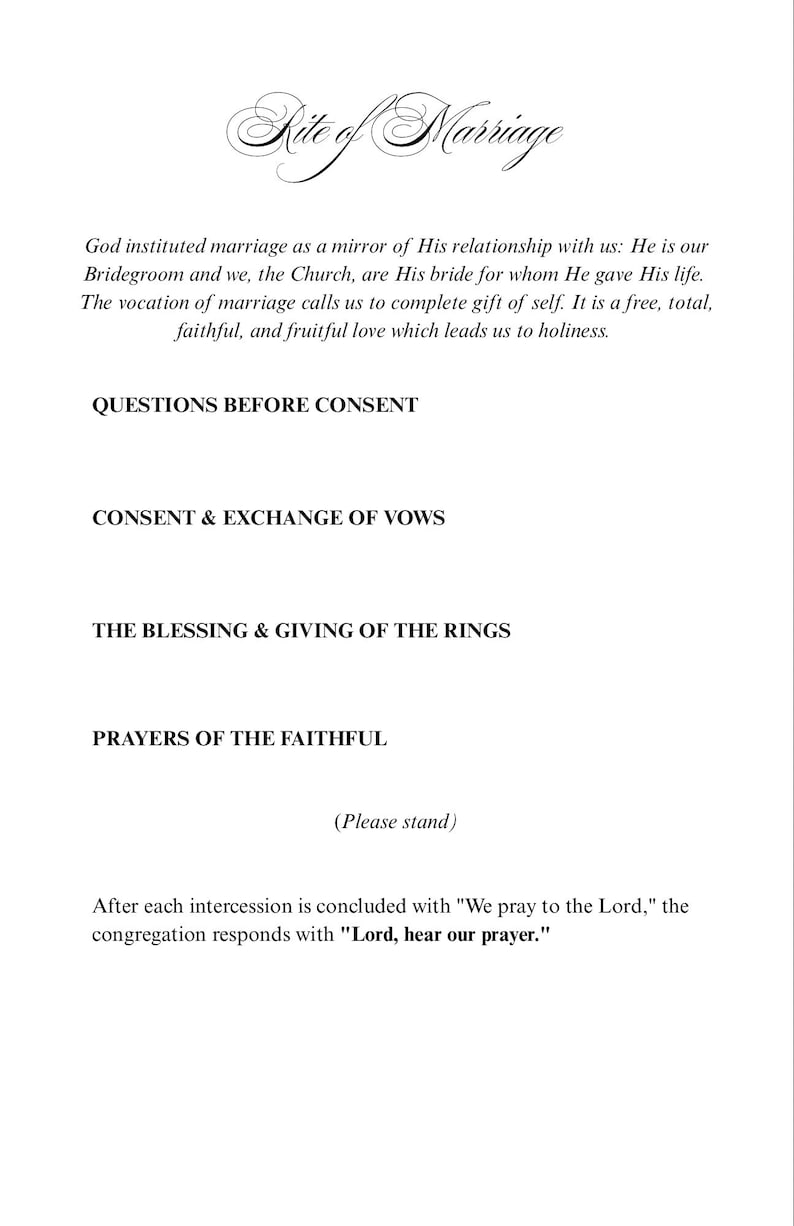 Sample Blessing Program Catholic Wedding Mass Program Template - Etsy