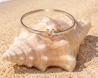 Pulsera Cruzian Hook de plata de ley – Brazalete plano pulido hecho a mano de 3 mm, 20 cm de largo, tamaños personalizados disponibles