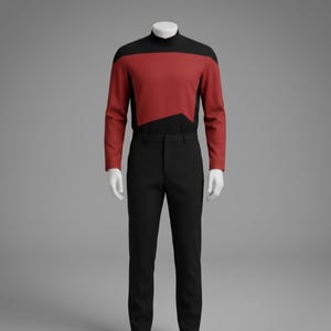 Star Trek TNG Cosplay | Mundur dowódcy kapitana Picarda | Czerwony zestaw tuniki i spodni Floty Gwiezdnej